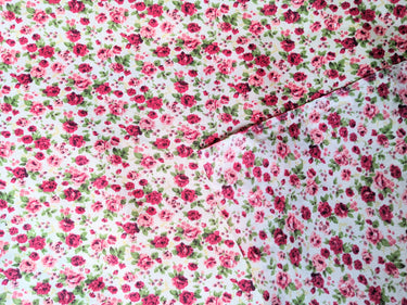 Cream Poly Cotton Pink Rose Fabric, Floral Fabric, Small Print Fabric Small Flower Fabric Floral Print Fabric Quilting Fabric